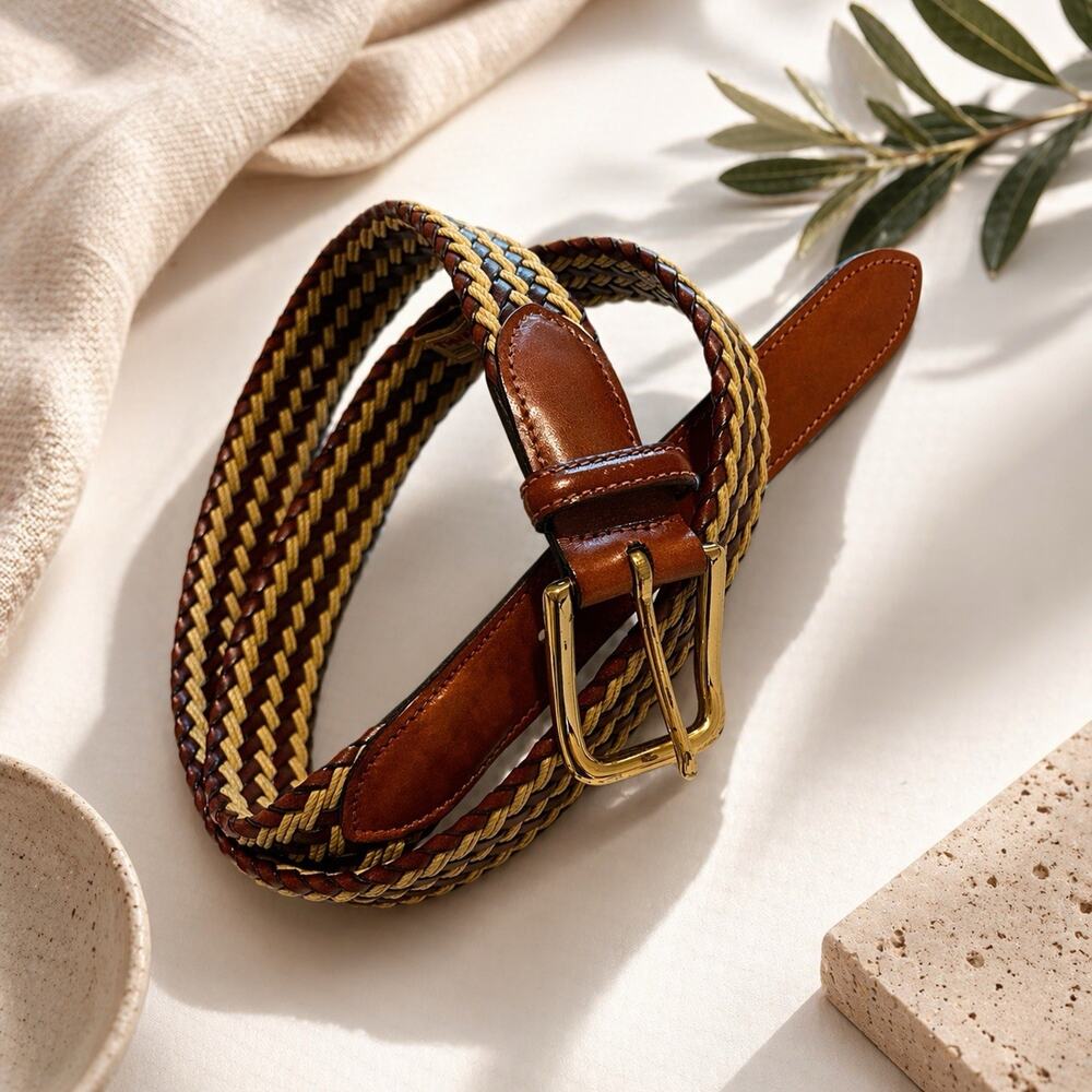 Trafalgar Woven Braided Brown Tan Leather Belt USA Made 40